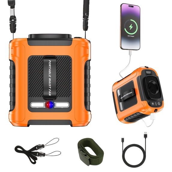 Portable Waist Clip Fan with 10000mAh Power Bank, Wearable Neck Fan
