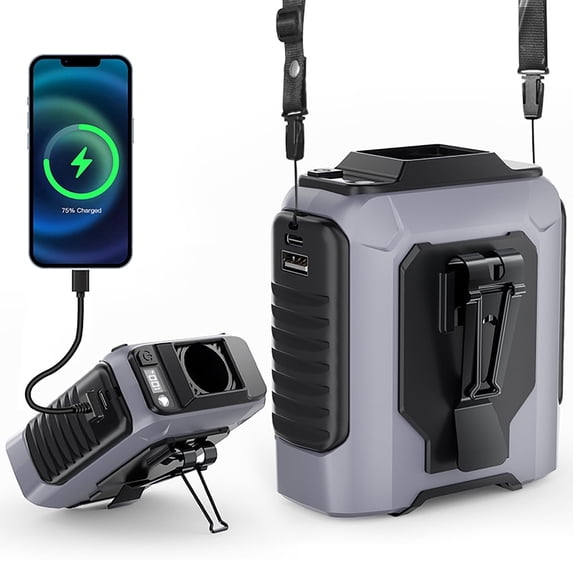 Portable Camping Fan ,100 Speeds Personal Clip on Wearable Belt with Flashlight and Lanyard, Rechargeable Battery Operated Hands-Free Neck for Outdoor