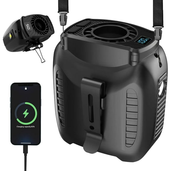 Portable Waist Fan,10000mAh Rechargeable Clip On Fan with 5 Speed&Flashlight,Wearable Belt Fan for Camping Travel