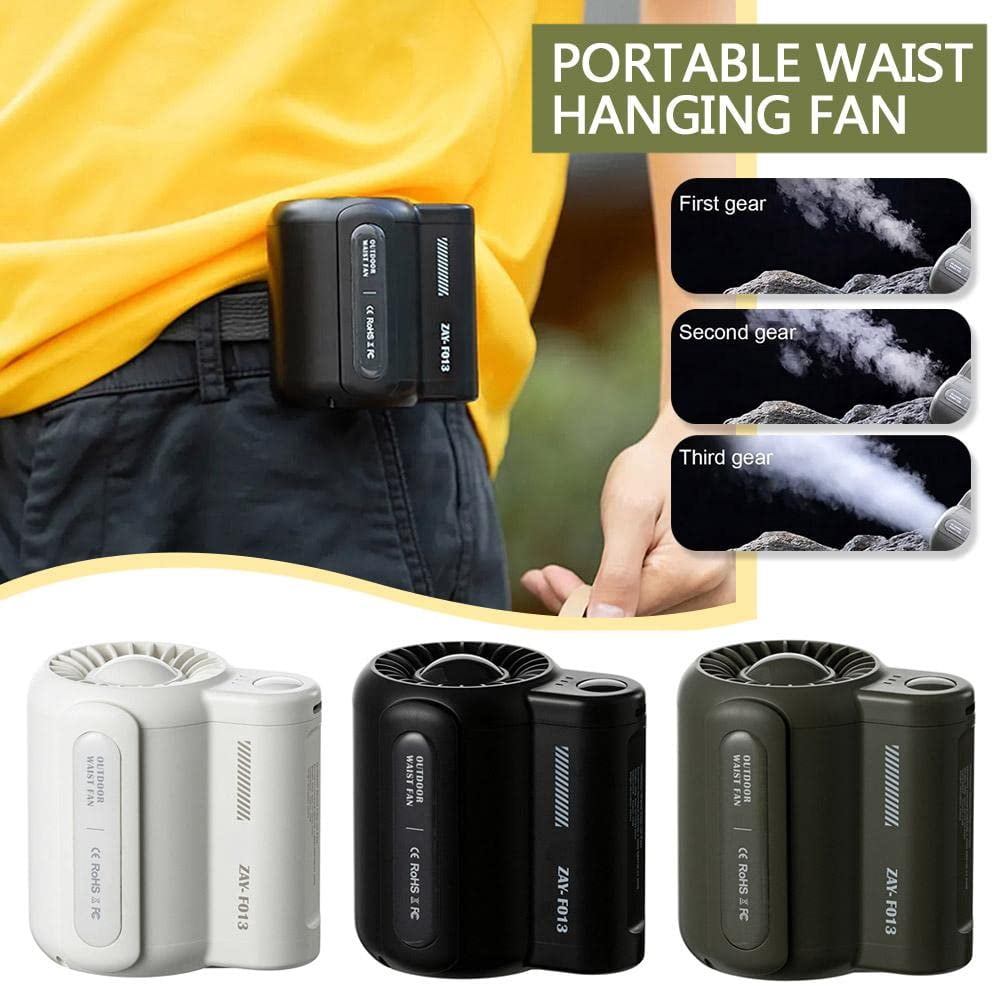 Portable Waist Fan,3 Speeds Strong Airflow Wearable Personal Clip Fan,4500mAh Rechargeable Belt Clip fan for Outdoor Works, Farm, Hiking, Camping (Black)