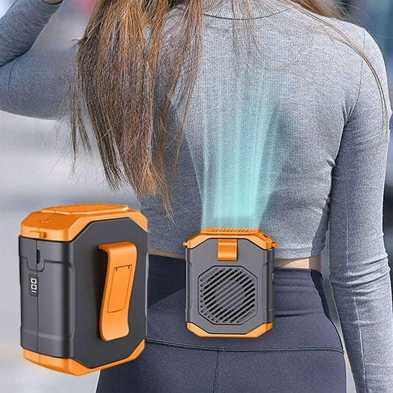 Portable Waist Fan Clip,5 Speeds Mini Lightweight Rechargeable Under Shirt Belt Pants Body Personal Fans,1800mAh Batter,Hanging Waist Designs,Outdoor, Hiking,Jobsite, Farms,Orange