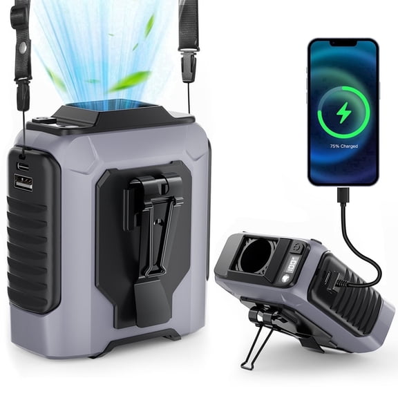 Portable Waist Fan: 100 Speeds Personal Clip on Wearable Belt Fan with Flashlight and Lanyard, Rechargeable Battery Operated Hands-Free Neck Fan for Outdoor Camping Travel