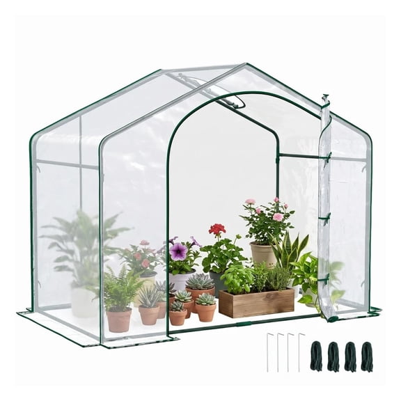 Portable Walk-in 6' x 3' x 5' Greenhouse, Plastic Cover, Steel Frame, Zipper Door