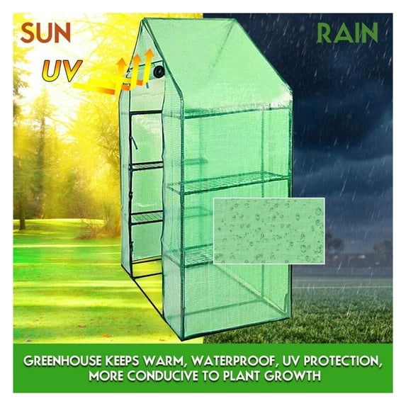 Portable Walk-in Greenhouse - 4 Tier 8 Shelves Plant Grow House - 56" x 29" x 77" Green Steel Frame - Indoor Outdoor Plant Protector for Flowers & Seedlings