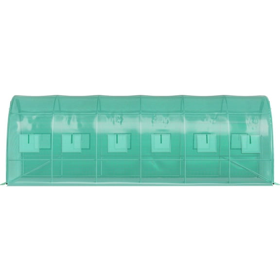 Portable Walk-in Tunnel Greenhouse 20x10x7 ft, Heavy Duty Galvanized Steel Hoops, 2 Doors & 12 Vents for Plant Growing