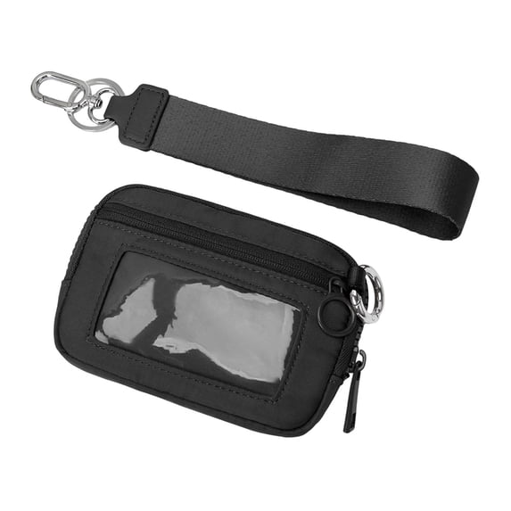 Portable Wallet With Clear Card Slot, Multifunctional Fashion Wristlet Handbags for Women, Waterproof Nylon Keychain Wallet With ID Window, Zip Card Case (Black)