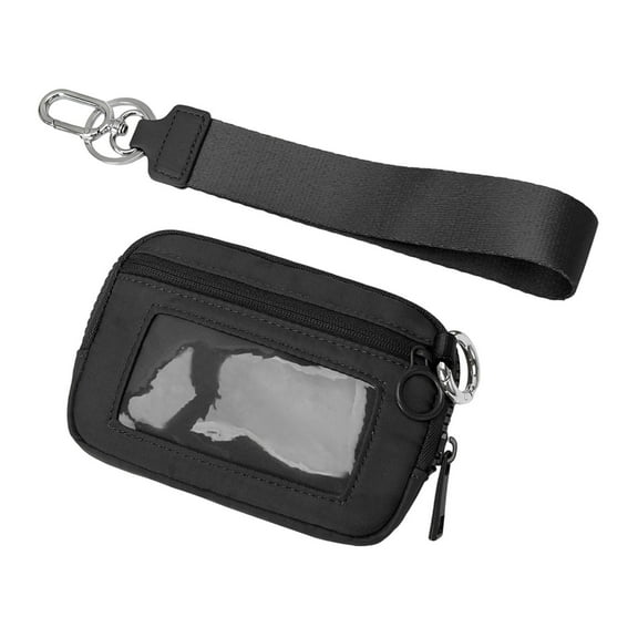 Portable Wallet With Clear Card Slot, Multifunctional Fashion Wristlet Handbags for Women, Waterproof Nylon Keychain Wallet With ID Window, Zip Card Case (Black)