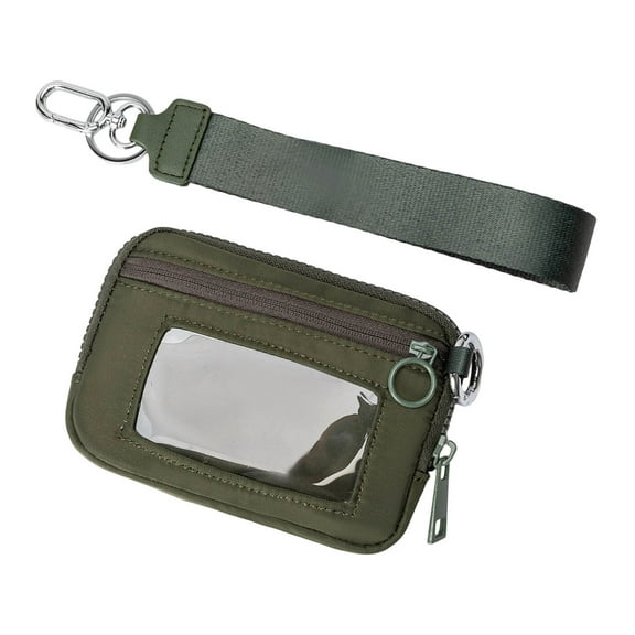 Portable Wallet With Clear Card Slot, Multifunctional Fashion Wristlet Handbags for Women, Waterproof Nylon Keychain Wallet With ID Window, Zip Card Case (Pea Green)