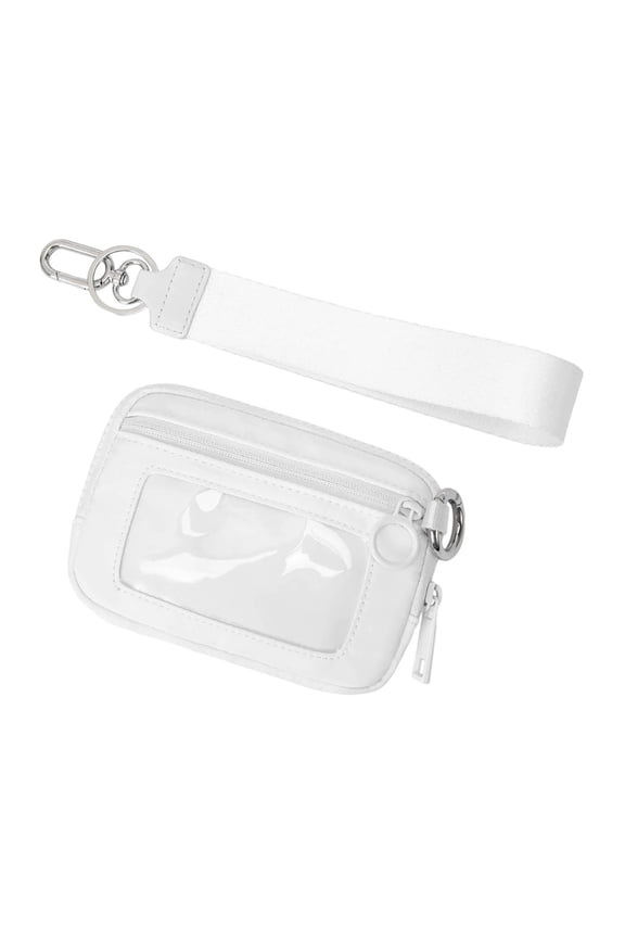 Portable Wallet With Clear Card Slot, Multifunctional Fashion Wristlet Handbags for Women, Waterproof Nylon Keychain Wallet With ID Window, Zip Card Case (White)