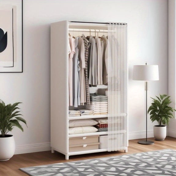 Portable Wardrobe Cabinet with Drawers and Steel Frame, Space-Saving Closet Organizer for Dorm, Bedroom, or Small Spaces