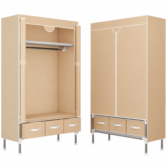 Portable Wardrobe Closet, Foldable Clothes Organizer with 3 Storage Box ...