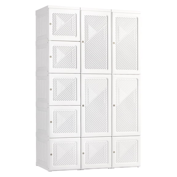 Portable Wardrobe Closet, Folding Bedroom Armoire, Clothes Storage Organizer with 11 Cube Compartments, Hanging Rod, Magnet Doors, White