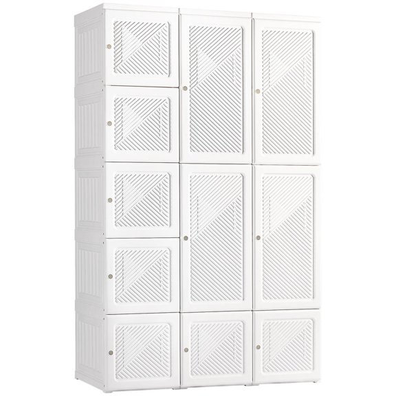 Portable Wardrobe Closet, Folding Storage Organizer with 8 Cube Compartments, 2 Hanging Rods, Magnet Doors