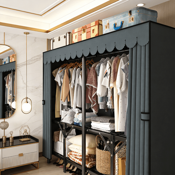Portable Wardrobe Closet for Hanging Clothes Folding Heavy Duty Clothes Rack with Cover Large Covered Freestanding Foldable Closets Bedroom Armoire Storage Garment Racks
