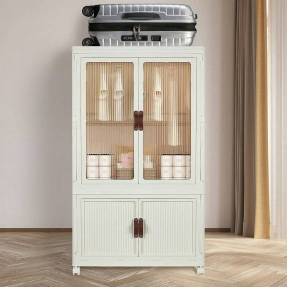 Portable Wardrobe Closet Storage Organizer For Clothes, Folding Storage Bins With Lid, Stackable Storage Box With Hanging Rod