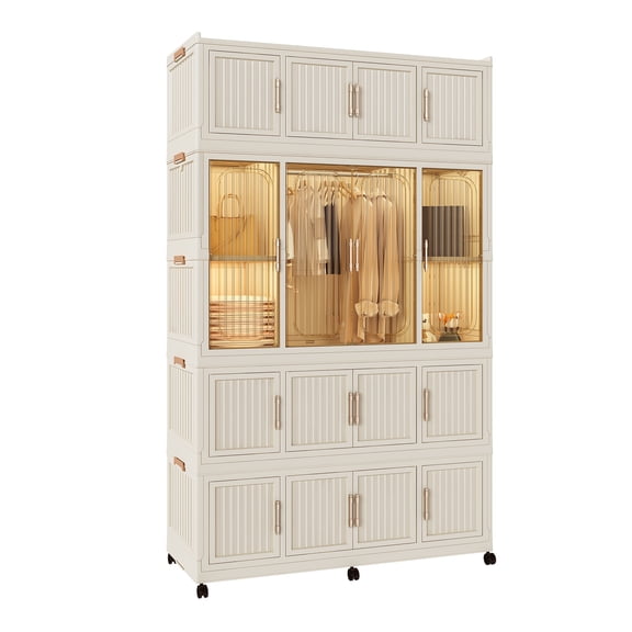 Portable Wardrobe Closet Storage Organizer with 17 Magnetic Doors