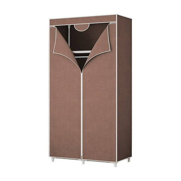 Portable Wardrobe Closet Storage Organizer with Hanging Rack Easy to Install Suitable for Bedroom Cloakroom (Coffee)