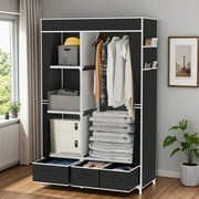 BAOKALER Portable Closet Organizers and Storage with 3 Drawers and 4 Side Pockets, 16mm Metal Tube Frame Clothes Rack Shelves for Bedroom, Living Room, Closet, Garage, Dorm, Black