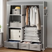 BAOKALER Wardrobe Closet Organizer with 3 Drawers and 4 Side Pockets, Non-Woven Fabric Clothes Storage for Bedroom, Living Room, Closet, Garage, Dorm, Light Gra
