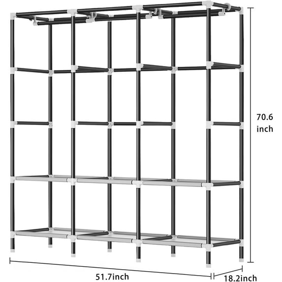 Portable Wardrobe Closet with 3 Hanging Rods, 6 Shelves, 4 Side Pockets - Sturdy Steel Frame for Bedroom Storage