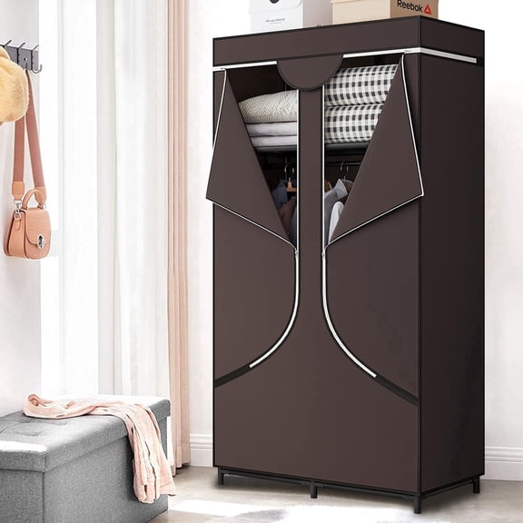 Portable Wardrobe Closet with Dustproof Non-Woven Fabric 34 Inch Clothes Hanging Rack for Bedroom