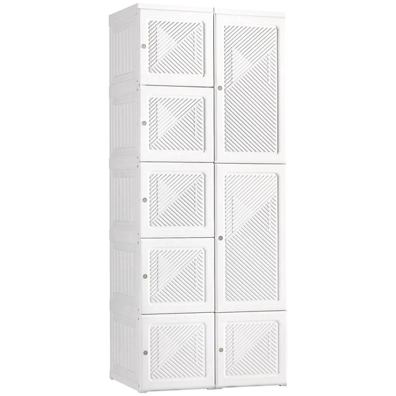 Portable Wardrobe Closet with Magnet Doors Folding Clothes Hanging Storage Rack Armoire White