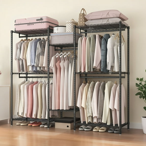 Portable Wardrobe Clothes Rack Heavy Duty Garment Organizer with Adjustable Wire Shelving 8 Shelves and 5 Clothes Rails