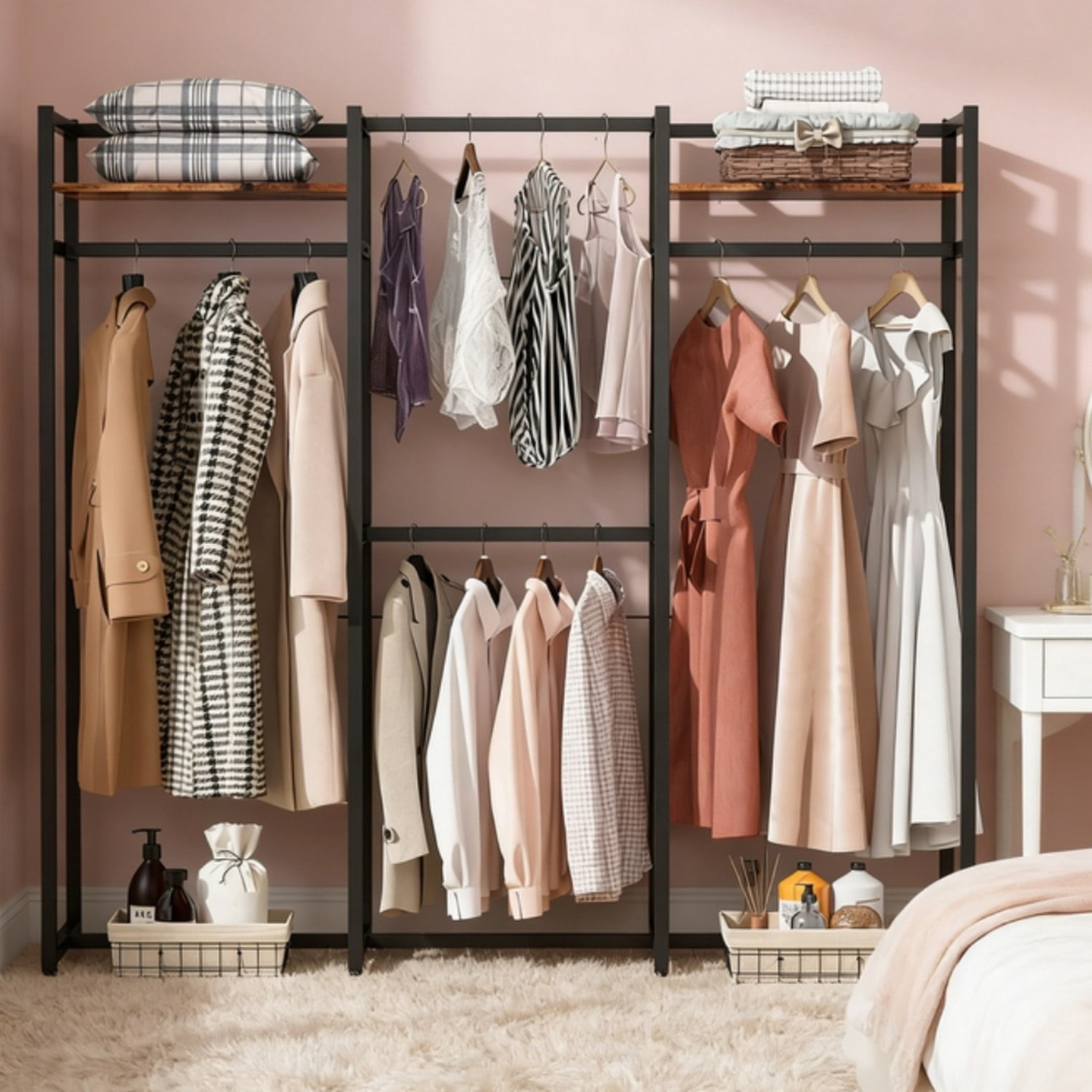 Portable Wardrobe Rack with Shelves, 74.8 in