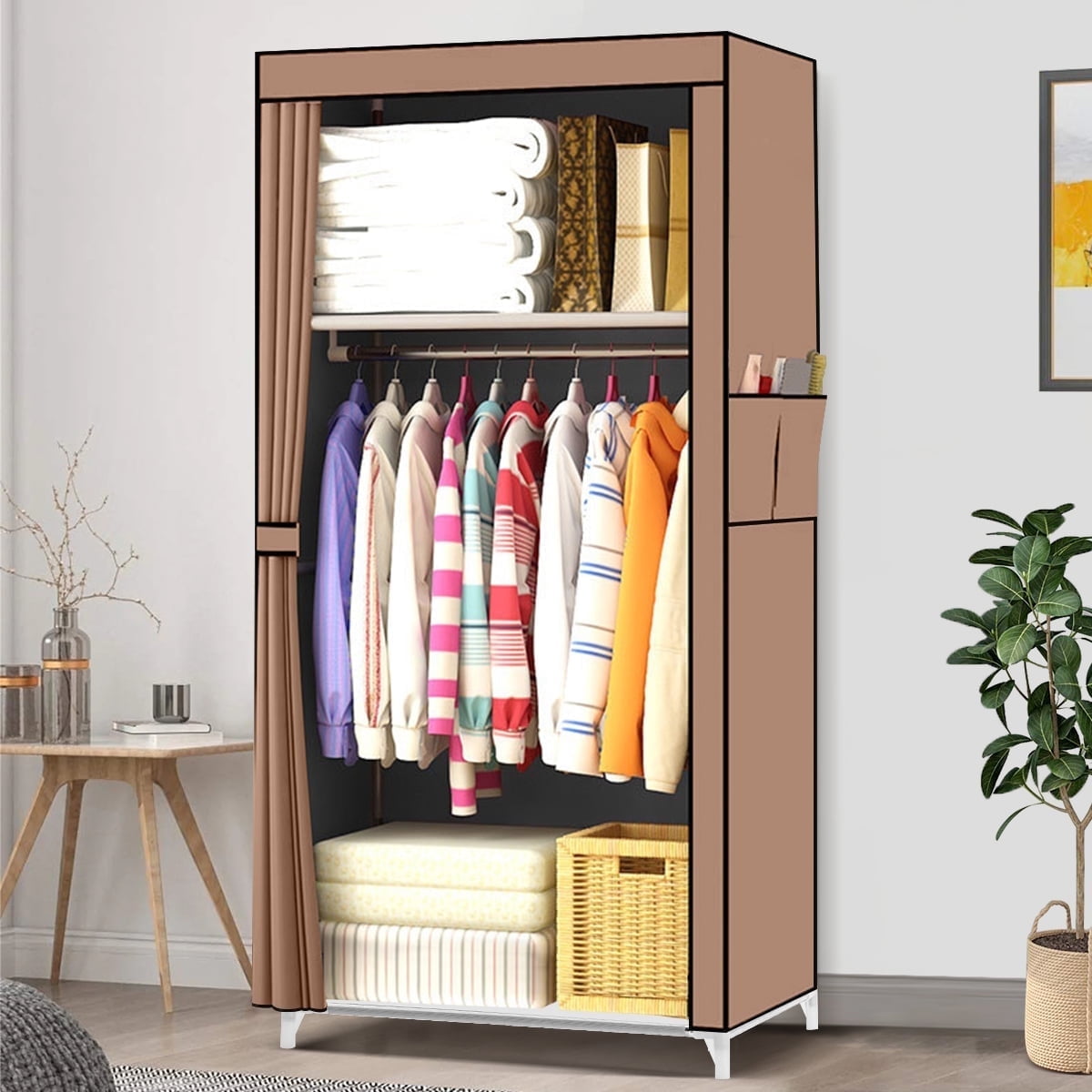Portable Closet, Closet Storage with Durable 16mm Iron Pipe, Clothes Rack with Dustproof Non-woven Fabric Cover, Wardrobe Clothes Storage Organizer Portable Closet, Closet Storage with Durable 16mm Iron Pipe, Clothes Rack with Dustproof Non-woven Fabric Cover, Wardrobe Clothes Storage Organizer