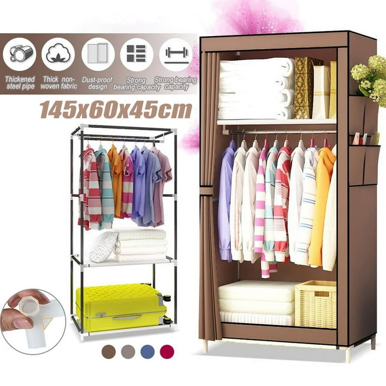 Portable Wardrobe Single Canvas Wardrobe Clothes Storage Organizer Foldable  Closet for Clothes, Bags, Toys, Shoes, Living Room, Bedroom 