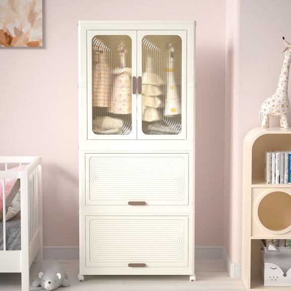Portable Wardrobe with Secure Magnetic Doors and 10 Hangers - Serves as Bedroom Storage