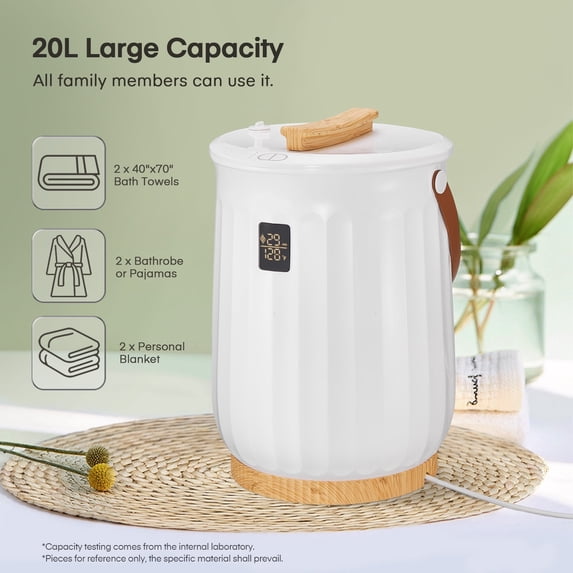 FOHERE 20L Bathroom Towel Warmer Bucket with Fragrance Holder & LED Display White