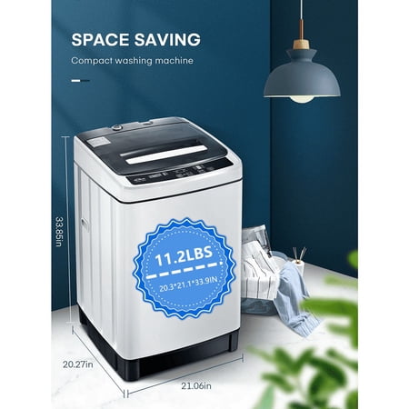 Portable Washing Machine, 1.54 Cu.Ft Full-Automatic Washing Machine and Dryer with 8 Washing Programs, Compact Size Ideal for Dorms, Apartment, Camping, Hoses for 2 Water-taps Included, White