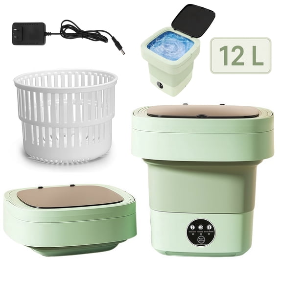 Portable Washing Machine 12L, Foldable Small Washing Machine with Spin Basket, Mini Washing Machine for Baby Clothes, Underwear & Socks, Compact Laundry Washer for Apartments, Dorms, RV & Travel