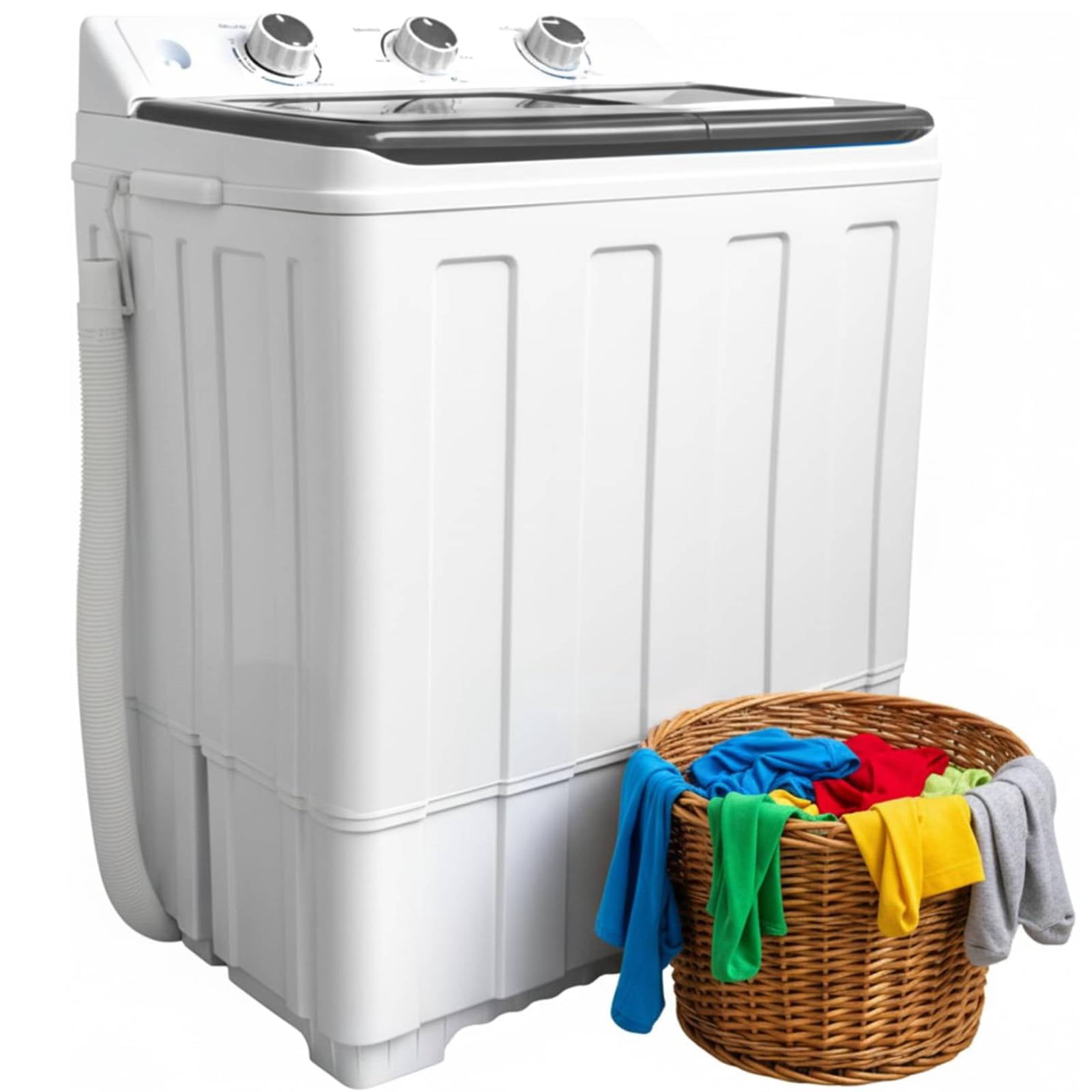 Portable Washing Machine, 14lbs Twin Tub Washer Mini Compact Laundry Machine with Drain Pump,Compact Washer for Home Dorm Apartment,Grey