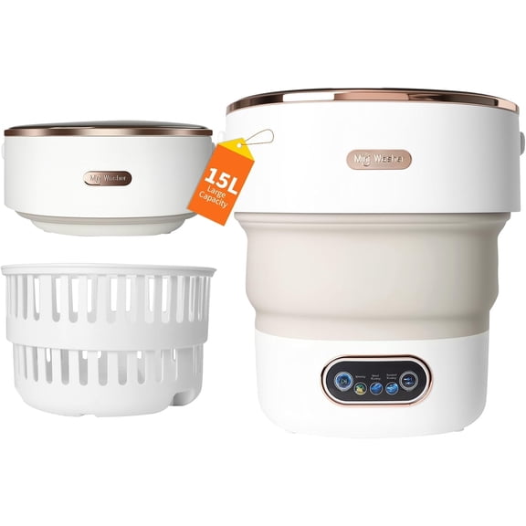 Portable Washing Machine 15L, Mini Washer with 4 Modes and Spin Basket, Large Capacity Laundry Deep Cleaning for Underwear,Baby Clothes, Foldable Apartments,Camping,Travel