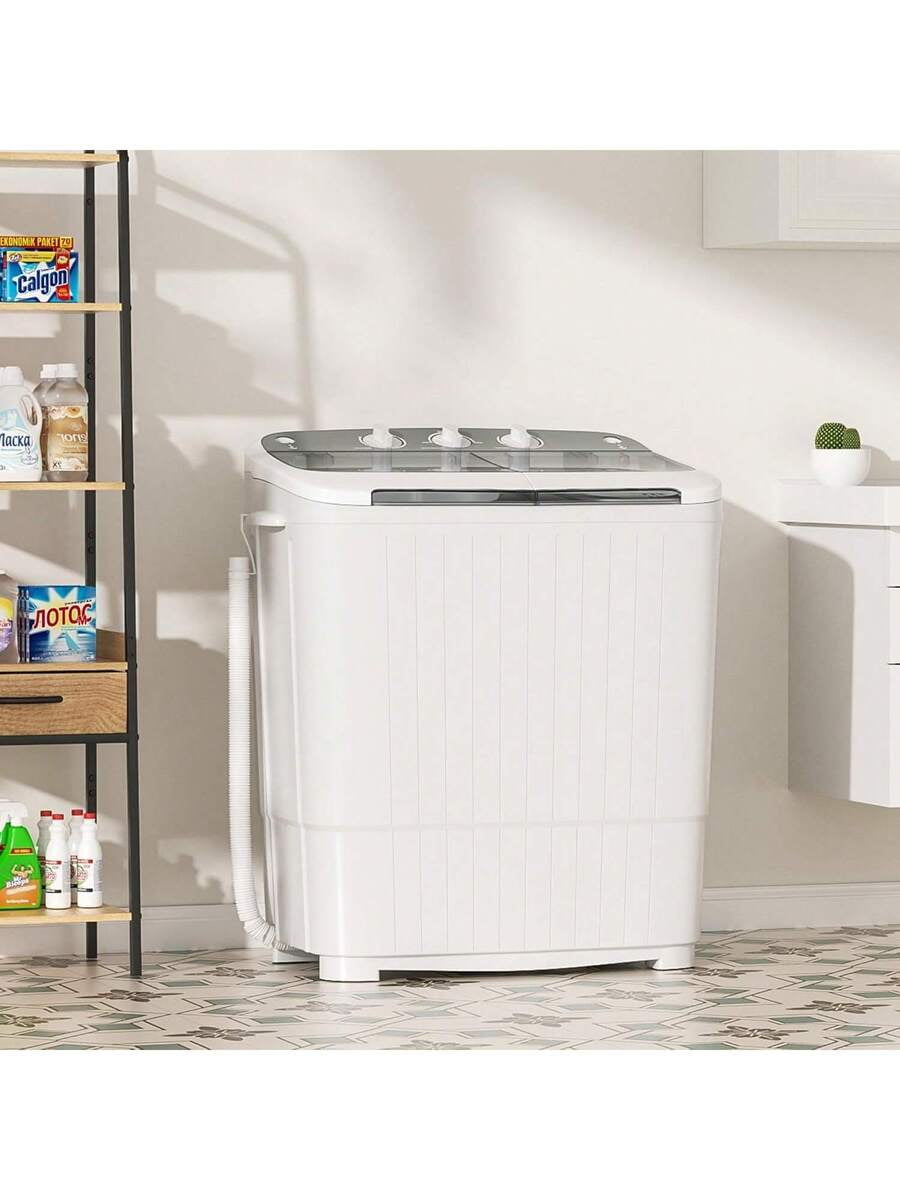 Portable Washing Machine, 16 LBS Compact Mini Washer And Dryer Combo, Semi-Automatic Twin Tub Washer With Drain Pump For Dorms, Apartments, RVs
