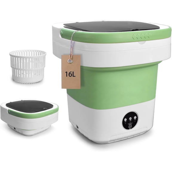 Portable Washing Machine 16L Large Capacity, Upgraded Portable Washer with 3 Cleaning Modes, Deep Cleaning Small Washer for Travel, Camping, Apartments, Dorms, Hotels (Green)