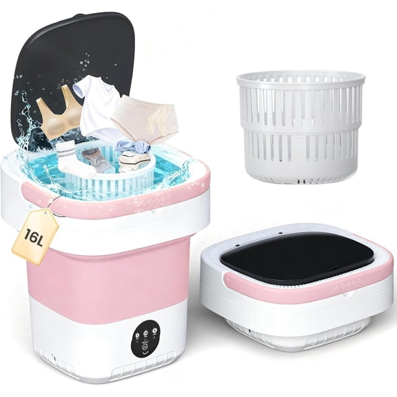 Portable Washing Machine - 16L Mini Foldable Washer with Spin Basket, 3 Cleaning Modes & Deep Cleaning for Small Clothes, Collapsible Laundry for Apartment, , Hotel and Travel ()