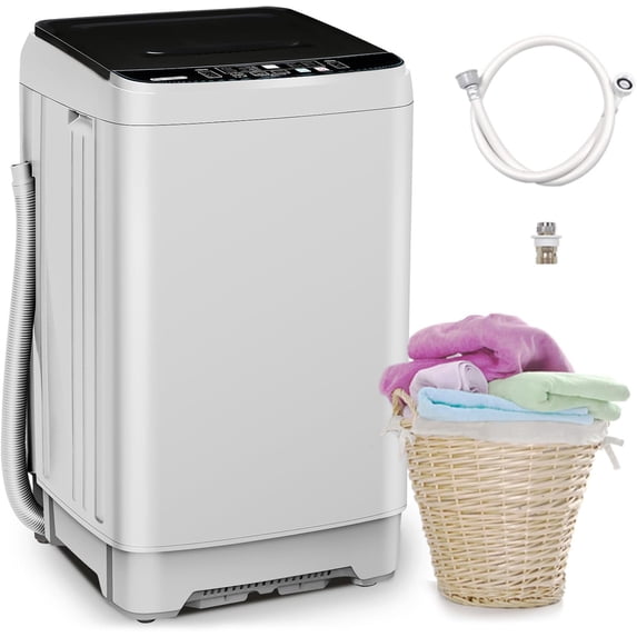 Portable Washing Machine 17.7 lbs Full Automatic Washer Machine with 10 Programs & 8 Water Levels for Apartment,Bathroom,RV, White
