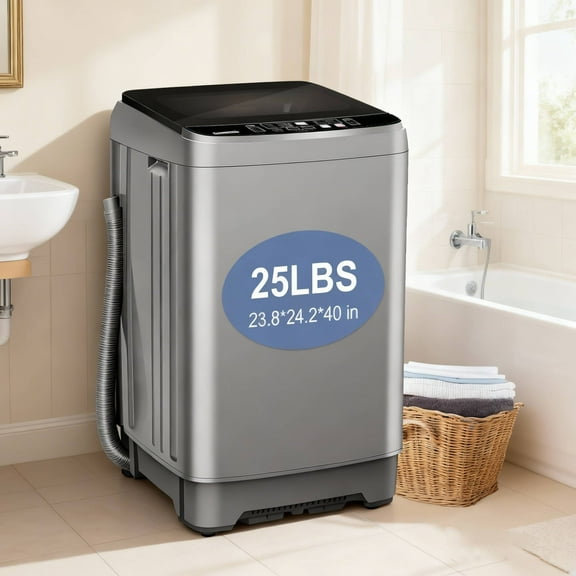 Portable Washing Machine 25 lbs Full Automatic Washer and dryer Machine with 10 Programs & 8 Water Levels Lavadora for Apartment,Bathroom,RV, Grey