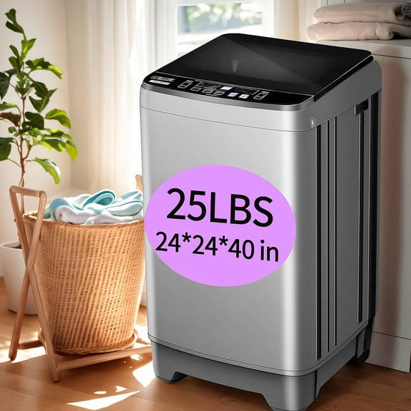 Top Load Clothes Washing Machine 25 lbs Full Automatic Washer and dryer Machine, 10 Programs  and 8 Water Levels Lavadora for Apartment,Bathroom,RV, Grey