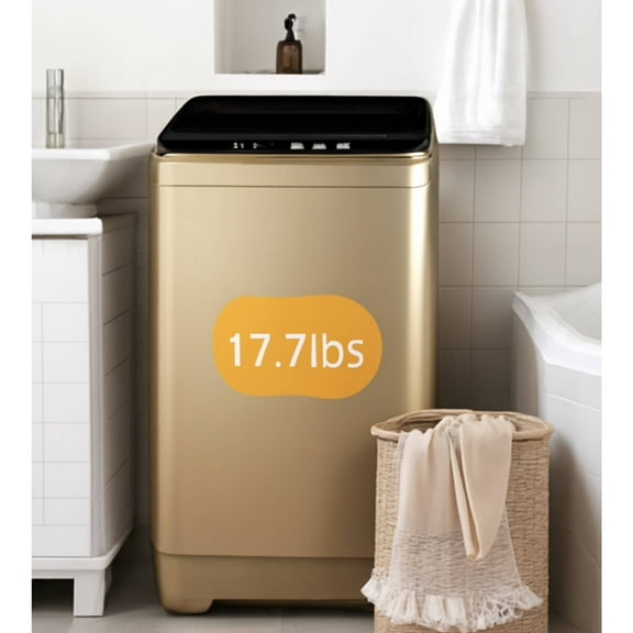 Portable Washing Machine 17.7lbs Full Automatic Clothes Washer with 10 Programs & 8 Water Levels Top Load Laundry Machine for For Apartment, Home, Dorms, RV， Gold