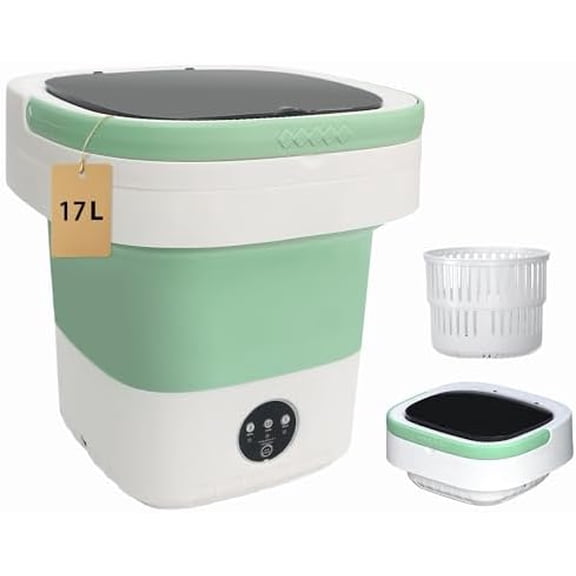 Portable Washing Machine 17L, Foldable Mini Washer with Spin Dryer, 3 Cleaning Modes for Baby Clothes, Underwear & Socks, Compact Laundry Machine for Travel, Dorms & Camping