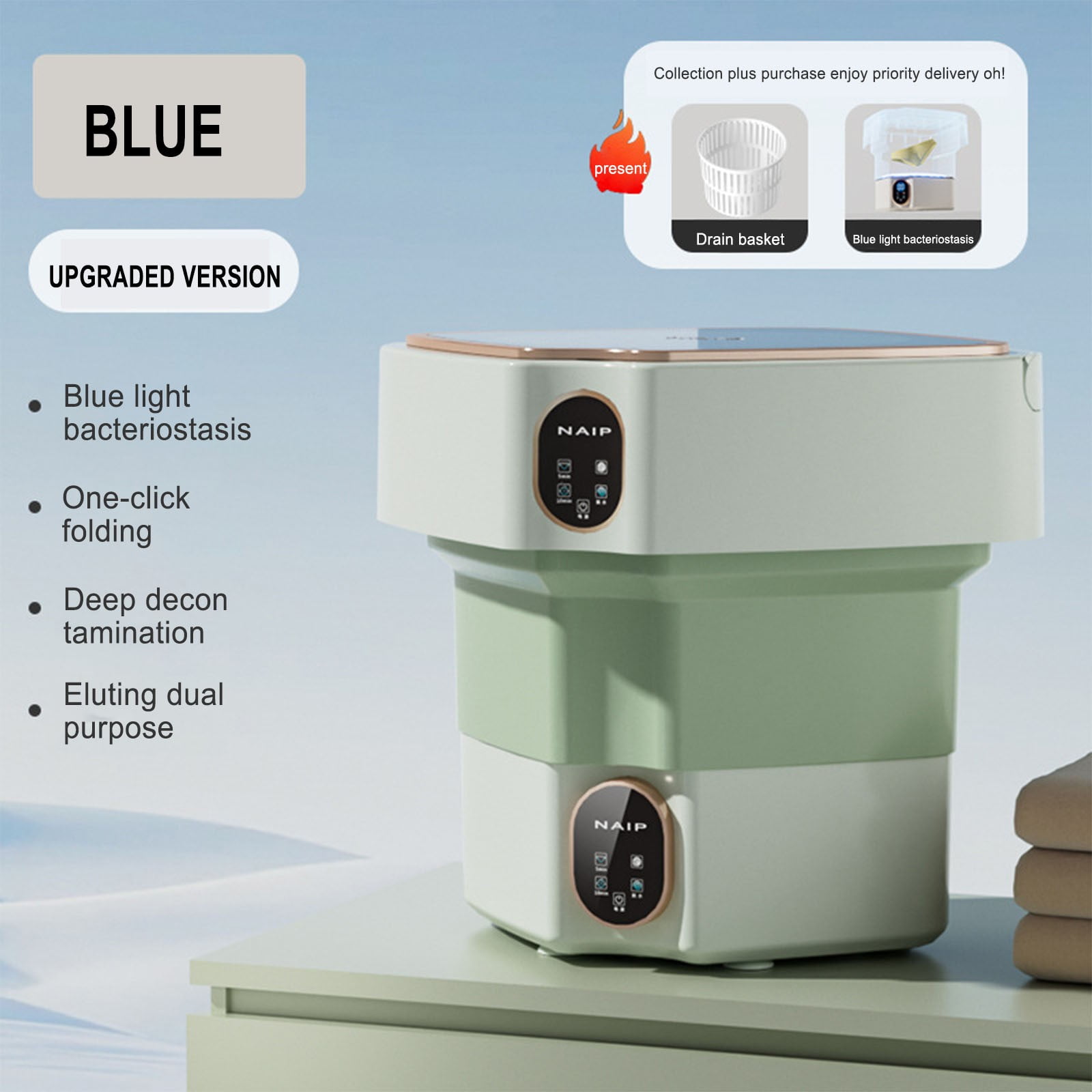 Portable Washing Machine, 17L Laundry Washer Cleaning for Underwear, Baby Clothes, Sock, Small Delicates. Foldable Washer and Dryer Combo for Apartment, Home, Hotel, Camping,RV