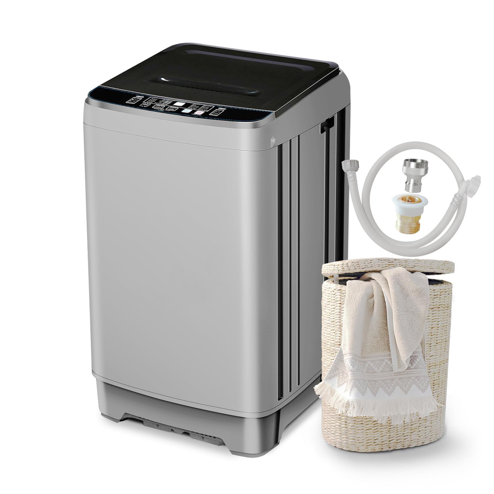 Portable Washing Machine 2.0 Cu.Ft. Full-Automatic Compact Washer Machine for Apartment, 10 Wash Program Small Portable Washer for Dorm, Apartment, RV, Home, Silver