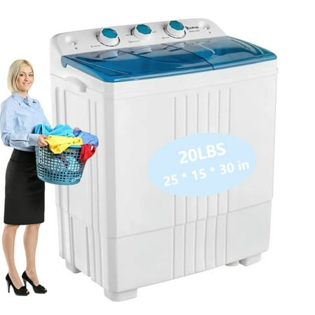 Portable Washing Machine 20Lbs Capacity Washer&Dryer Combo Twin Tub Laundry 2 In 1 Washer(12Lbs) & Spinner(8Lbs) with Built-in Gravity Drain Pump for Apartment, Dorms, RV Camping (Blue)