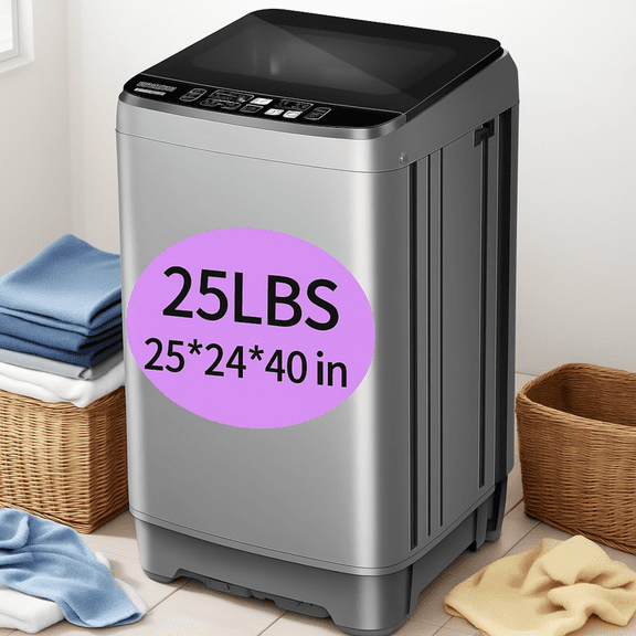 Portable Washing Machine 25 lbs Full Automatic Washer Machine with 10 Programs & 8 Water Levels for Apartment,Bathroom,RV, Grey