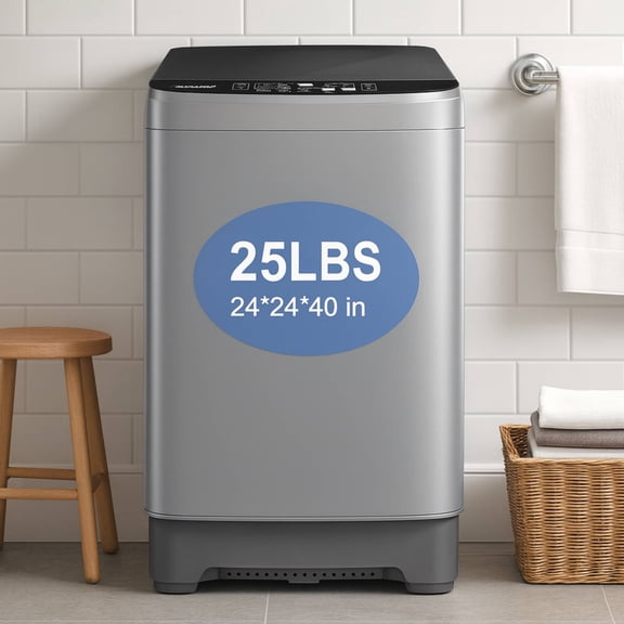 Portable Washing Machine 25 lbs Full Automatic Washer and dryer Machine with 10 Programs & 8 Water Levels Lavadora for Apartment,Bathroom,RV, Grey