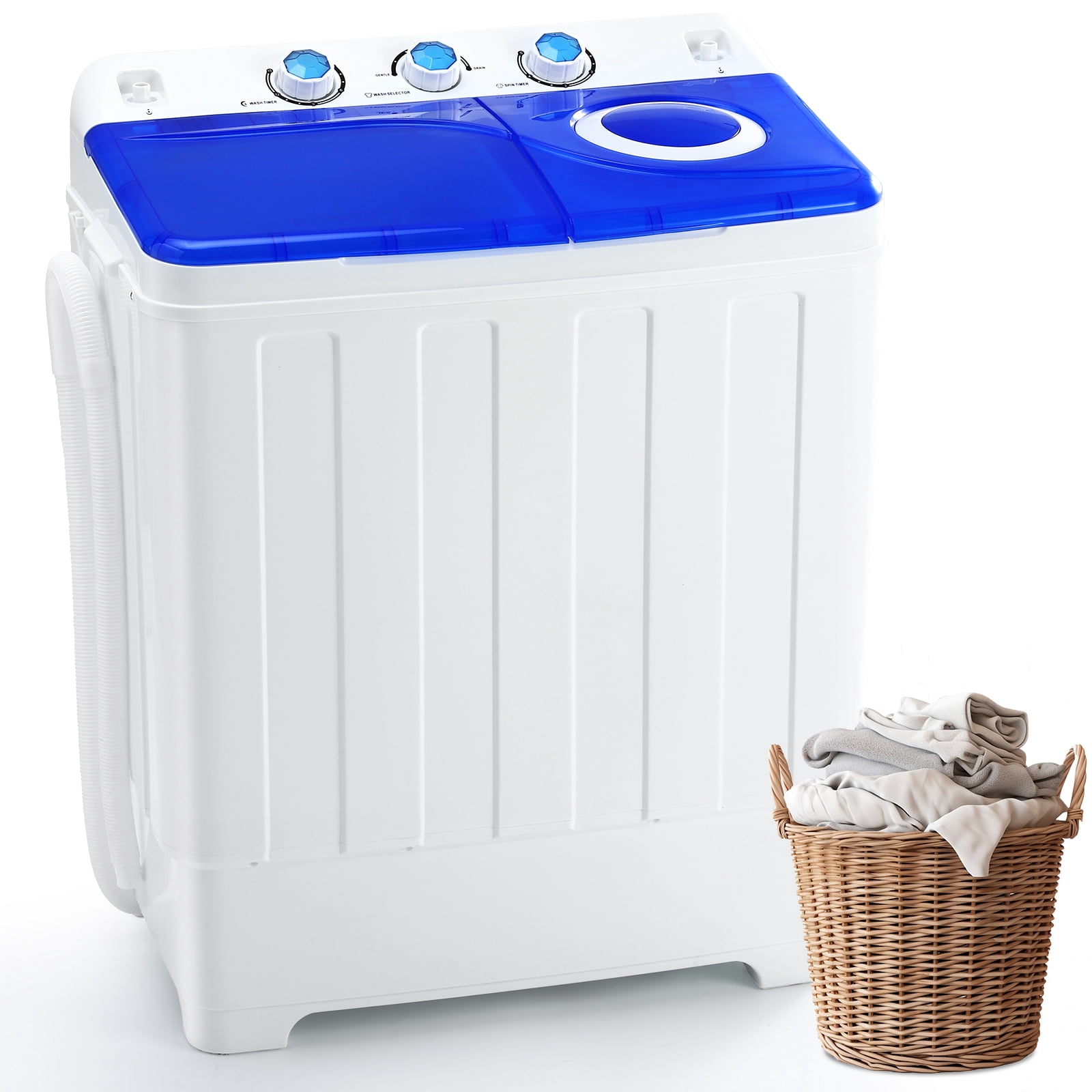 Portable Washing Machine, 28lbs Twin Tub Washer Mini Compact Laundry Machine with Drain Pump,Compact Washer for Home Dorm Apartment,Blue